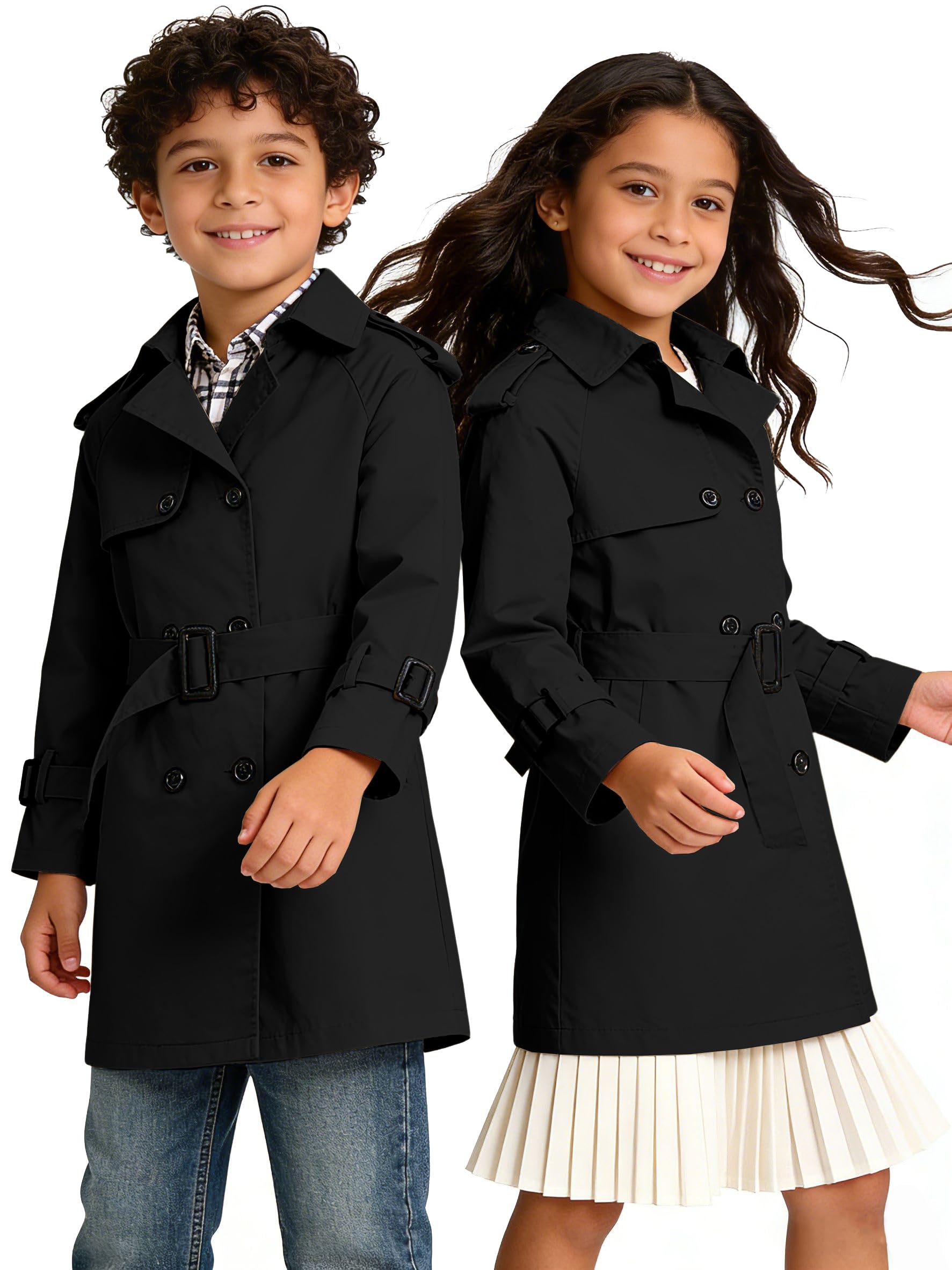 Cromoncent Kids Waterproof Double Breasted Lapel Trench Coat