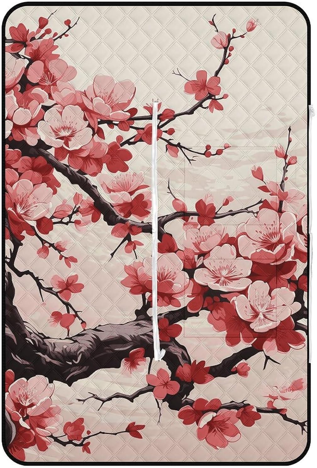 Japanese Floral Cherry Blossom Picnic Blanket 150x100cm, Foldable 2-in-1 Picnic Mat and Tote Bag Portable Waterproof Beach Mat Sandproof Outdoor Blanket for Park, Hiking, Beach, Camping, Travel