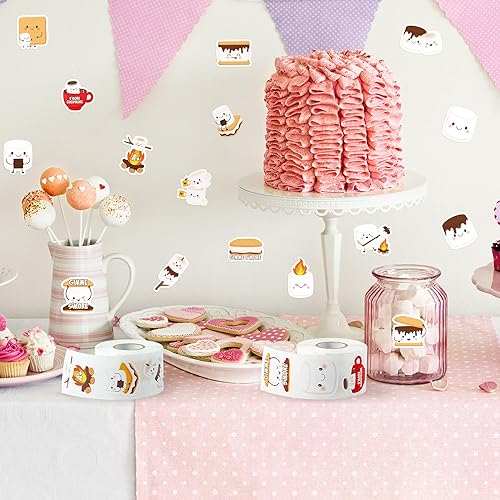 Miniatura 5 de A1diee 1000 calcomanías de malvavisco en 2 rollos con 16 patrones, lindos malvaviscos, calcomanías autoadhesivas motivacionales para maestros,