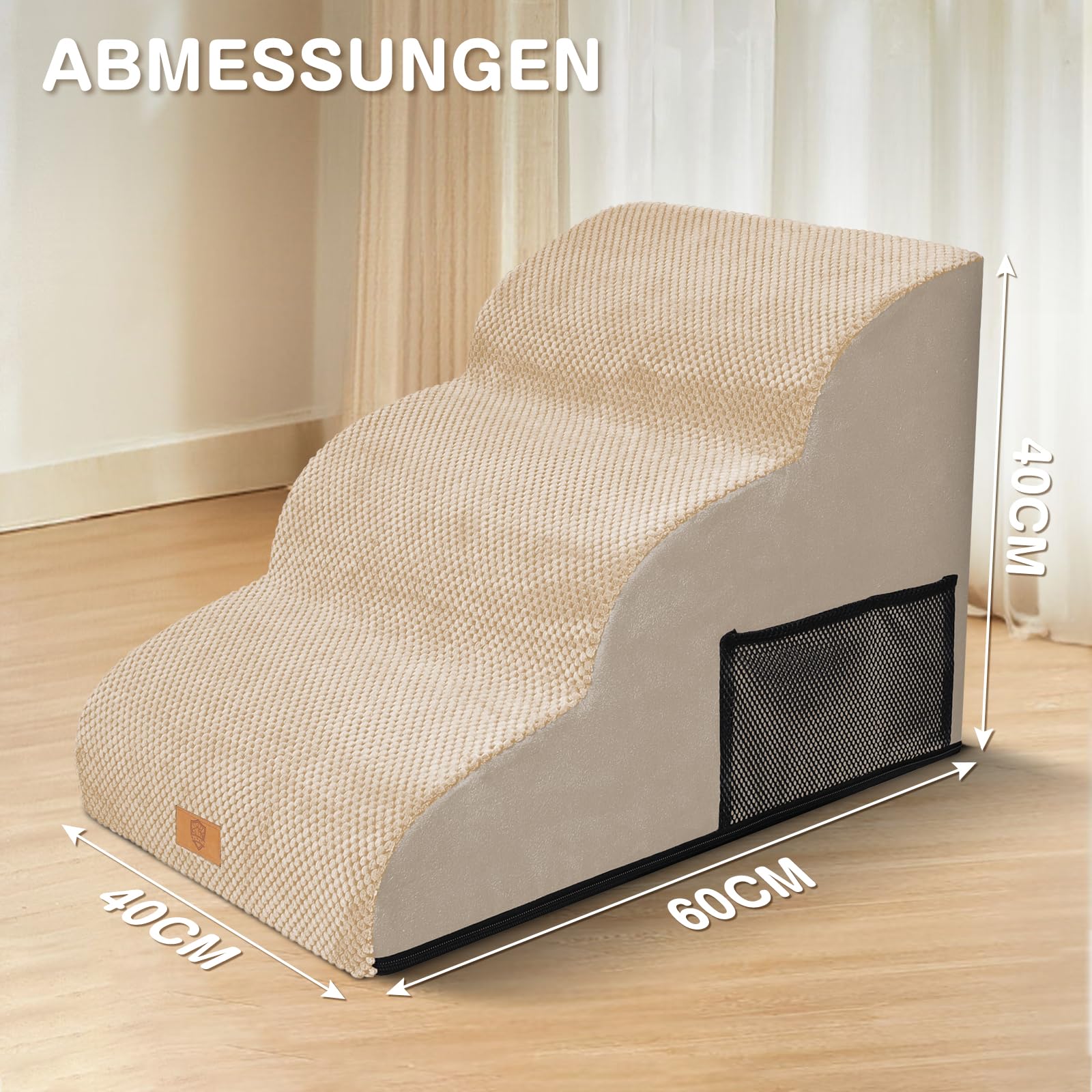 Escalera para perros pequeños, 3 niveles, lavable de esponja densa, impermeable y antideslizante, 60x40x40 cm