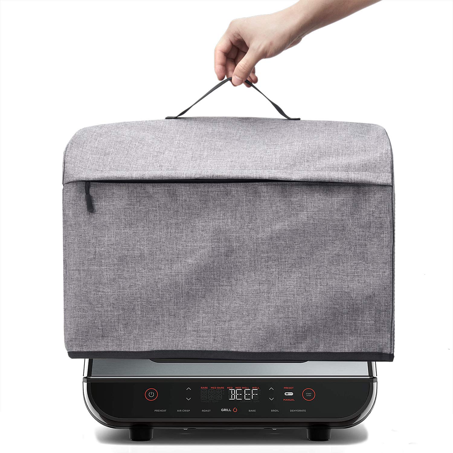 Yarwo Housse Anti-poussière Pour Barbecue D'intérieur Compatible Avec Ninja Foodi, Housse Robuste Avec Poignée Supérieure Et Poches, Gris Avec Flèche