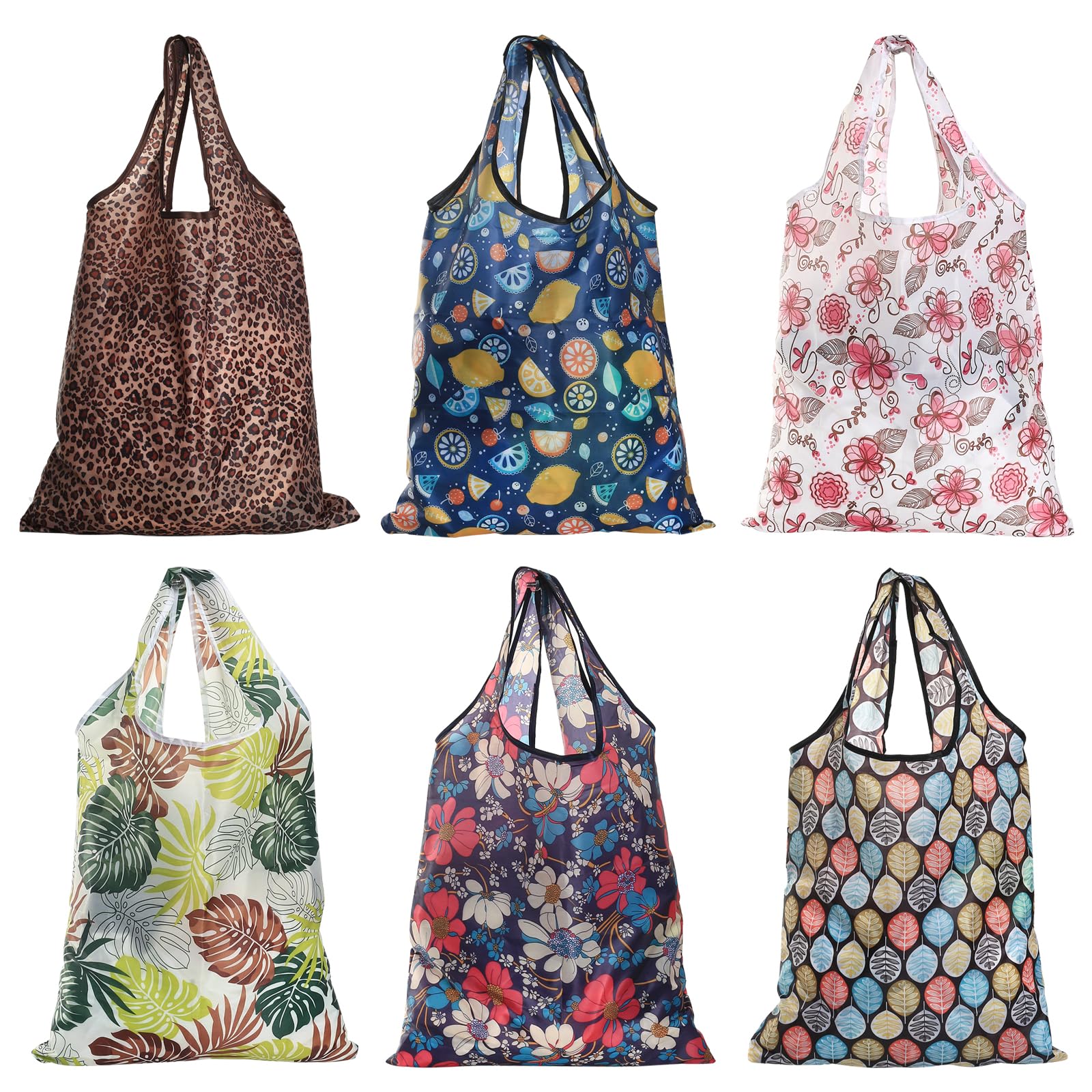 ZHENGYYUU 6 Pcs Reusable Shopping Bags Foldable Shopping Bag in Pouch, Reusable Grocery Bagset, Waterproof Foldable Bags for Shopping Travel Picnic Daily Use