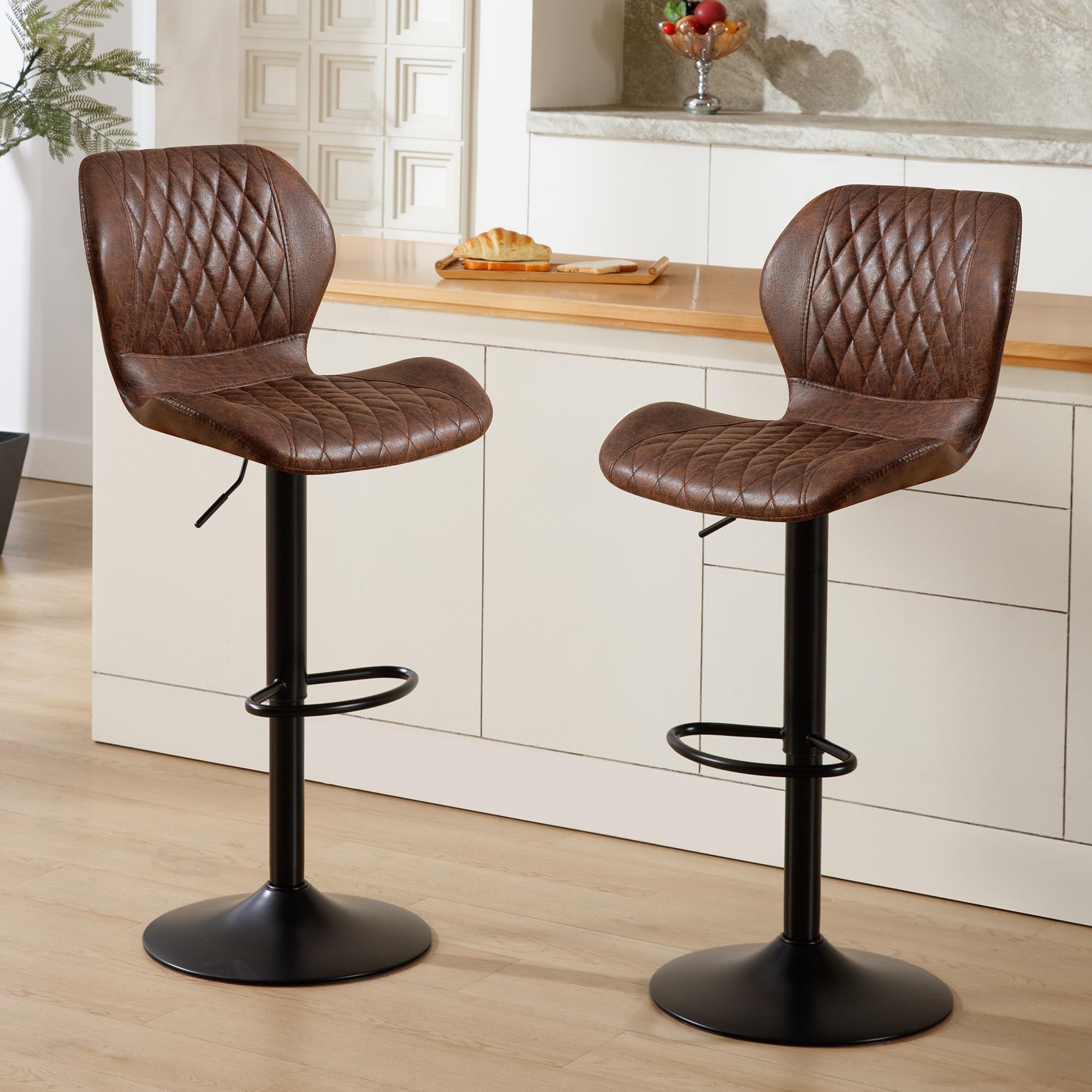 HOMYKA Bar Stools Set of 2, Modern Swivel Counter Height Barstools for Kitchen Island Chairs, Adjustable Fabric Bar Stools with Back for Kitchen