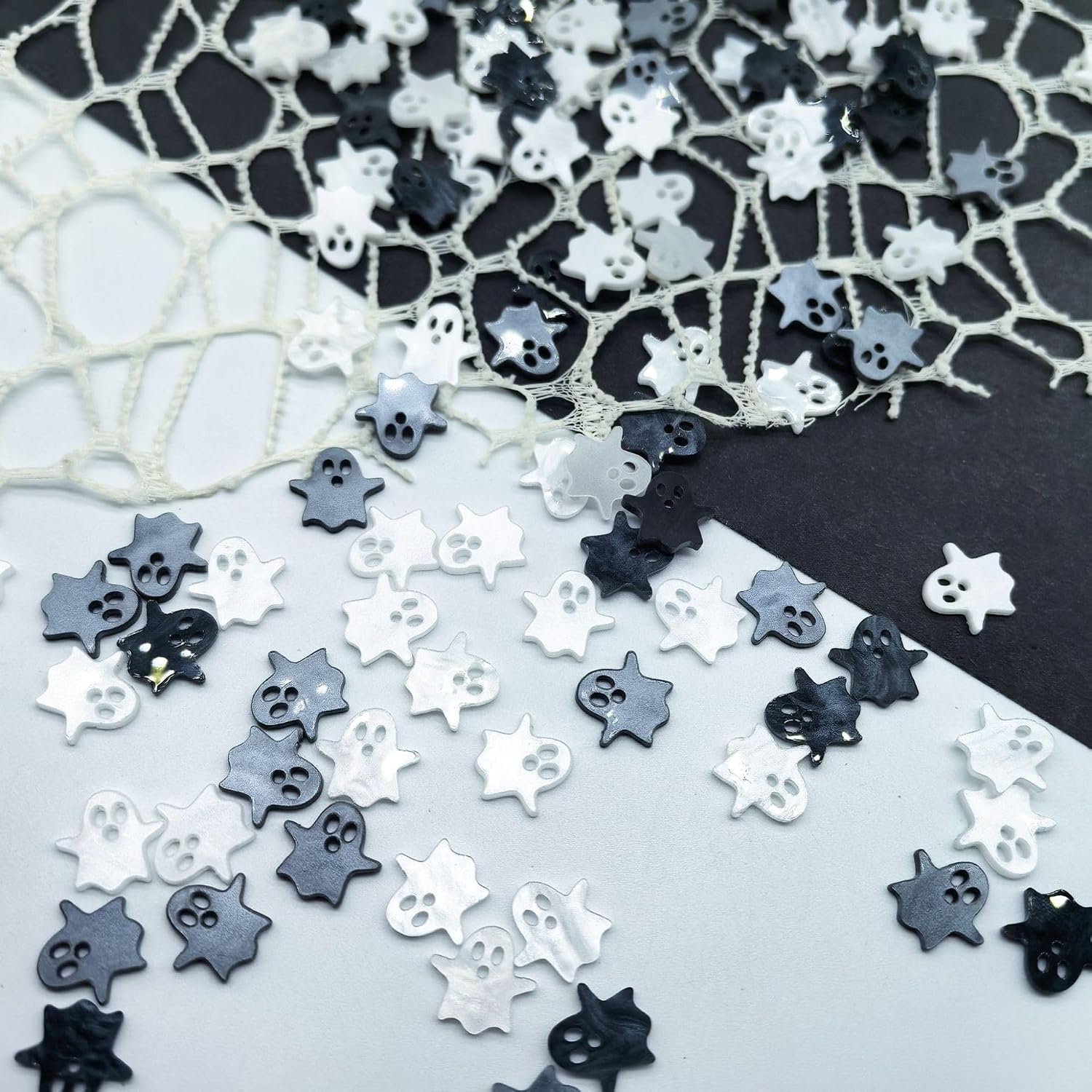 150Pcs Halloween Ghost Nail Charms White Cute Ghost Nail Rhinestones Halloween Cute Ghost Nail Art Charms Acrylic Resin Mini DIY Handmade Accessories Ghosts Nail Jewelry for Women Manicure Decoration image 5