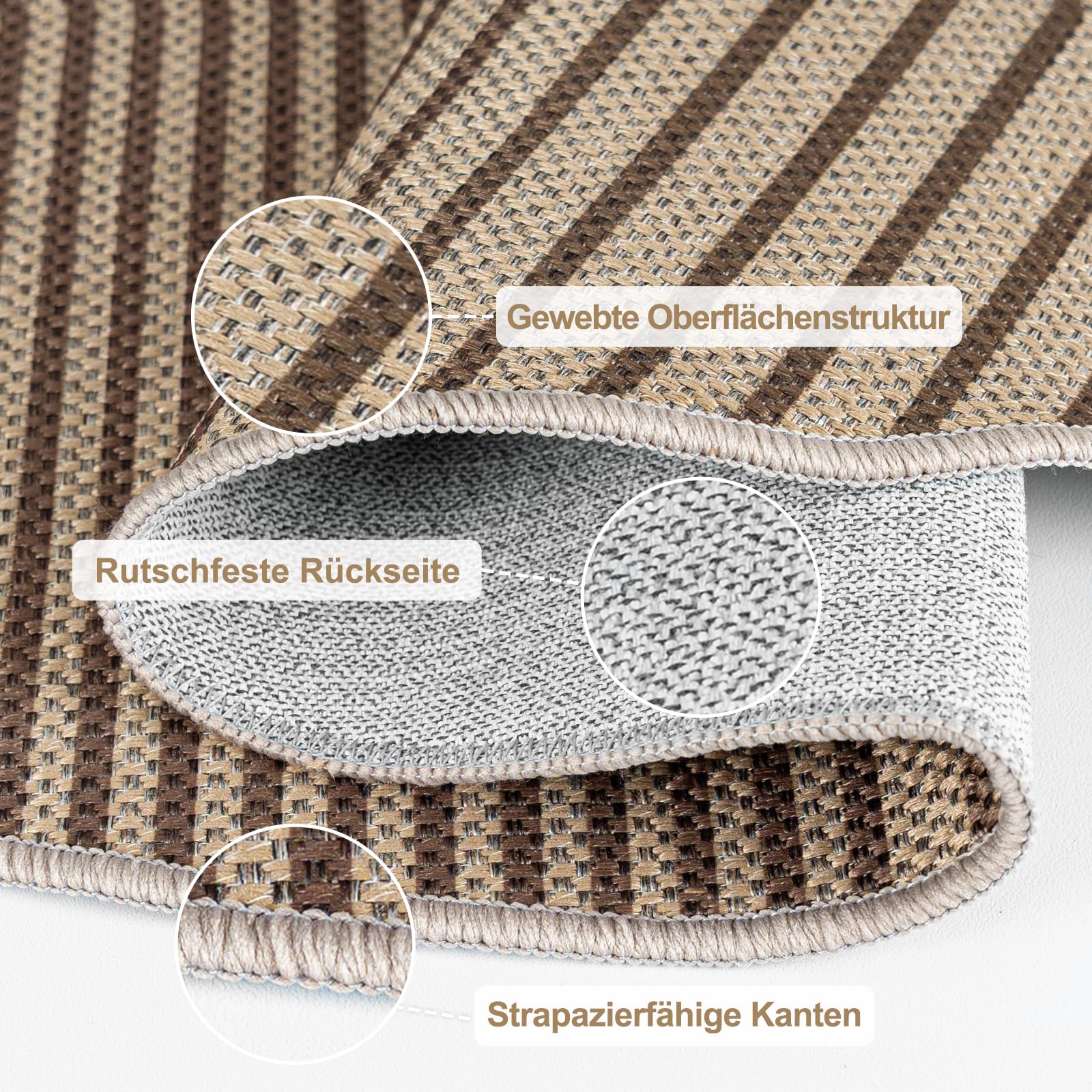 Teppich rund 160 cm, Leichter Jute Aussehen Teppich, Rutschfest Wohnzimmerteppich, Outdoor Teppich Waschbarer, Minimalistisch Boho Teppich Braun für Schlafzimmer, Wohnzimmer und Balkon