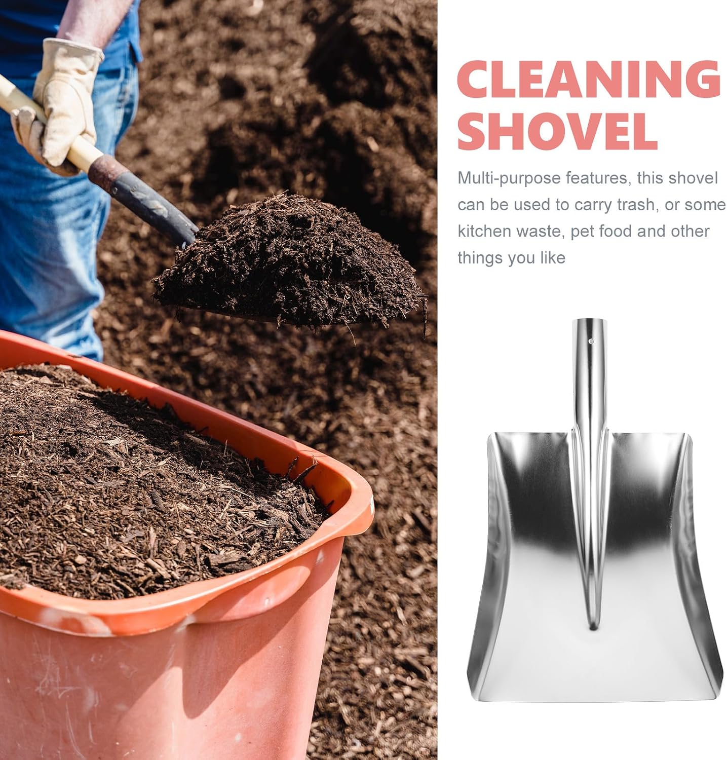 Totority Heavy Duty Stainless Steel Snow Shovel & Metal Dustpan Head, Square Metal Pusher Replacement for Driveway, Garden, Car Snow Removal & Outdoor Cleaning
