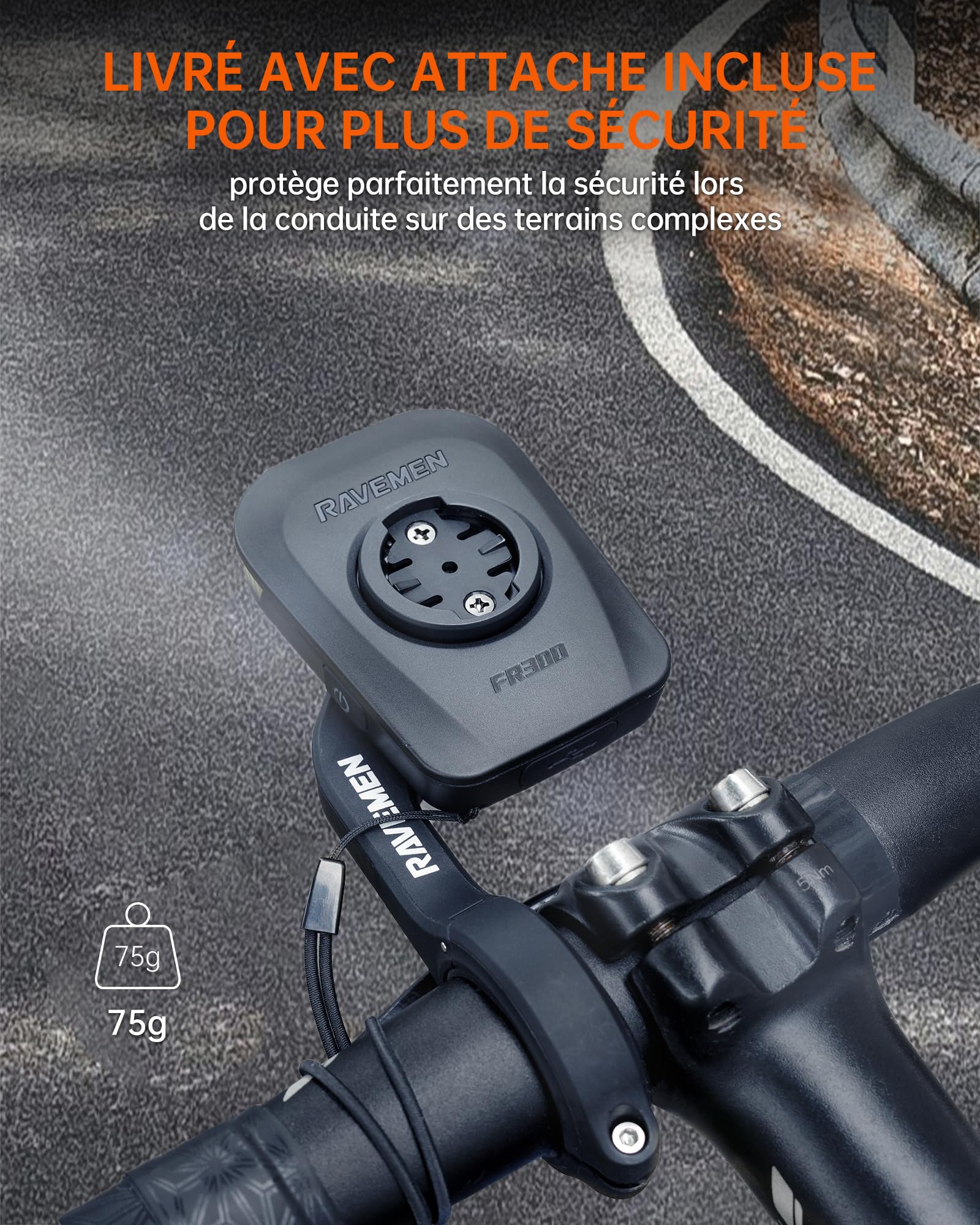 RAVEMEN FR300 Compatible avec Garmin/Wahoo Compteurs Vélo, 300 Lumens Éclairage Avant 6 Modes USB-C IPX6 étanche (Protégés par Un Brevet)