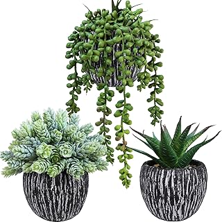 Winlyn Set of 3 Artificial Succulent Plants in Black Pots Fake Hops Aloe...