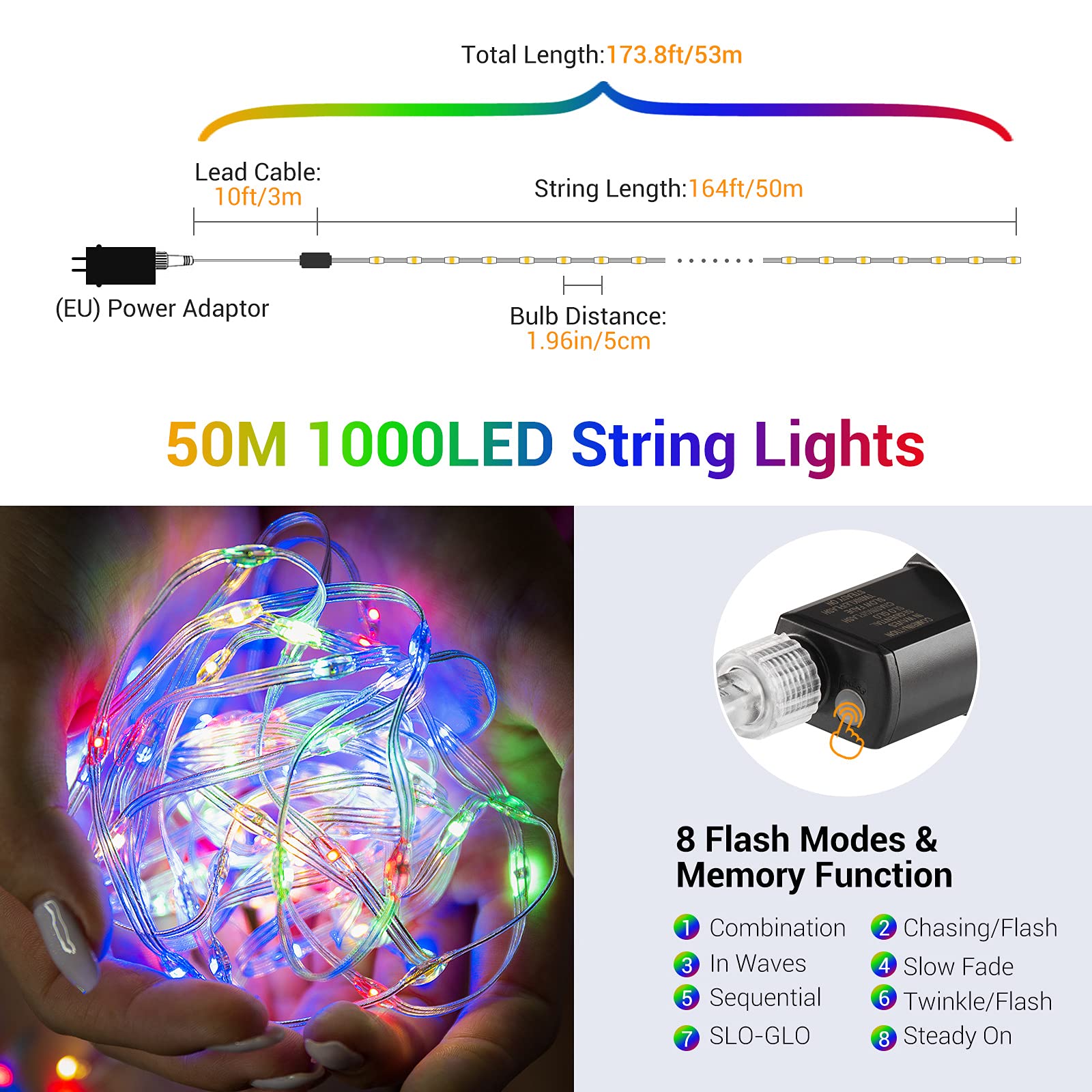 LED-Lichtschlauch für den Außenbereich, 1000 LEDs, 50 m, GlobaLink Lichterschlauch für Weihnachten, IP65, wasserdicht, PVC-Kabelband, 8 Modi, Weihnachtsdekoration, Terrasse, Garten, Hochzeit, Pool