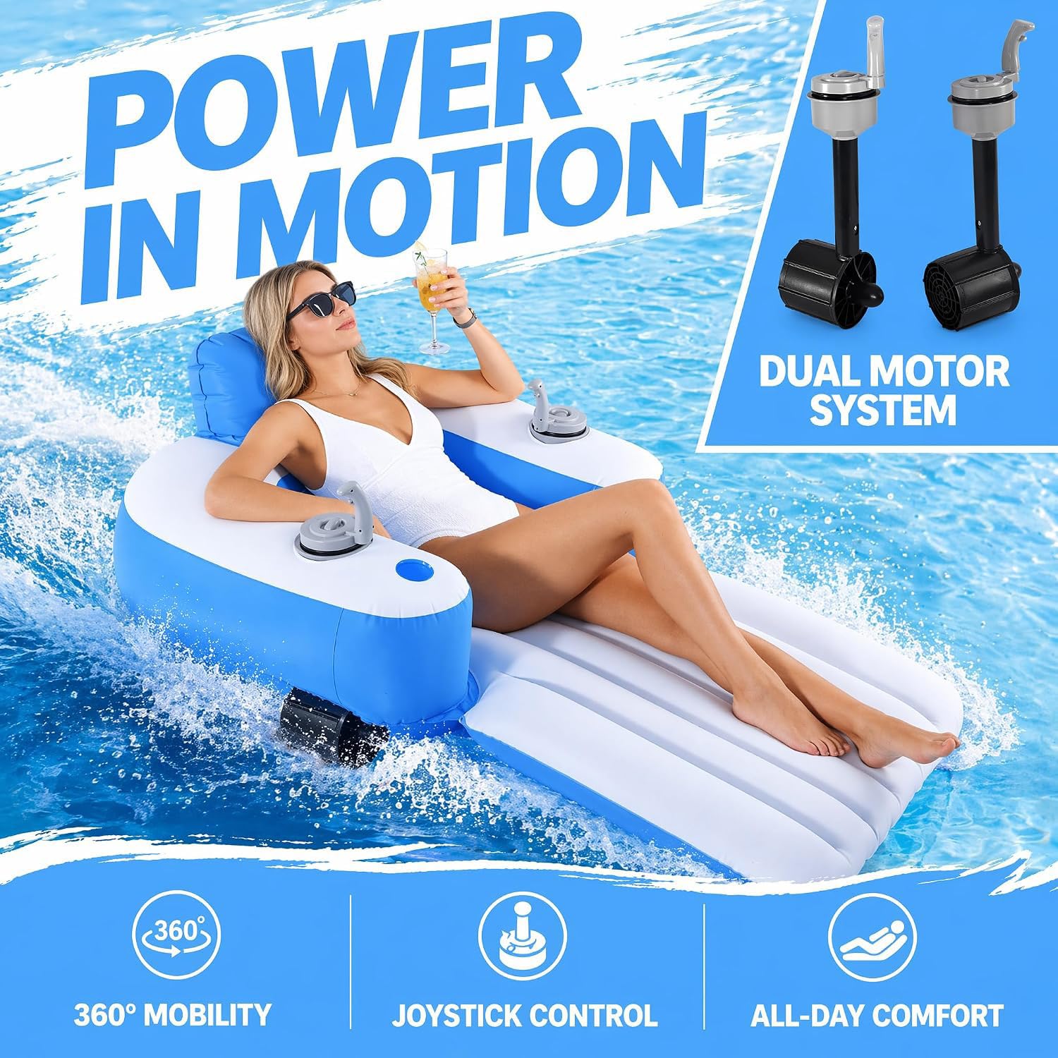 Flotador Recargable con Doble Motor, Control 360°, Cap. 265 lbs