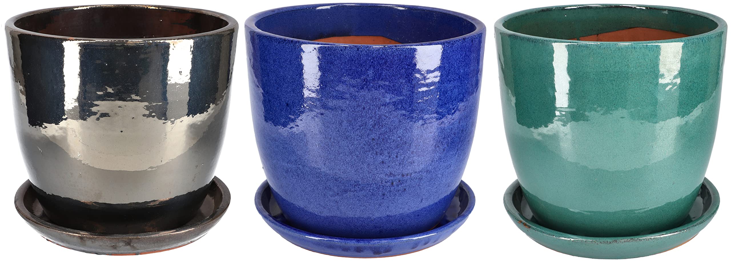 KOTARBAU® Maceta de cerámica esmaltada Ø 31cm, Maceta para Exteriores, Maceta de jardín terraza, Maceta Azul Cobalto, Maceta con Plato, Maceta Redonda, Acabado Brillante, Macetero Decorativo Ceramica