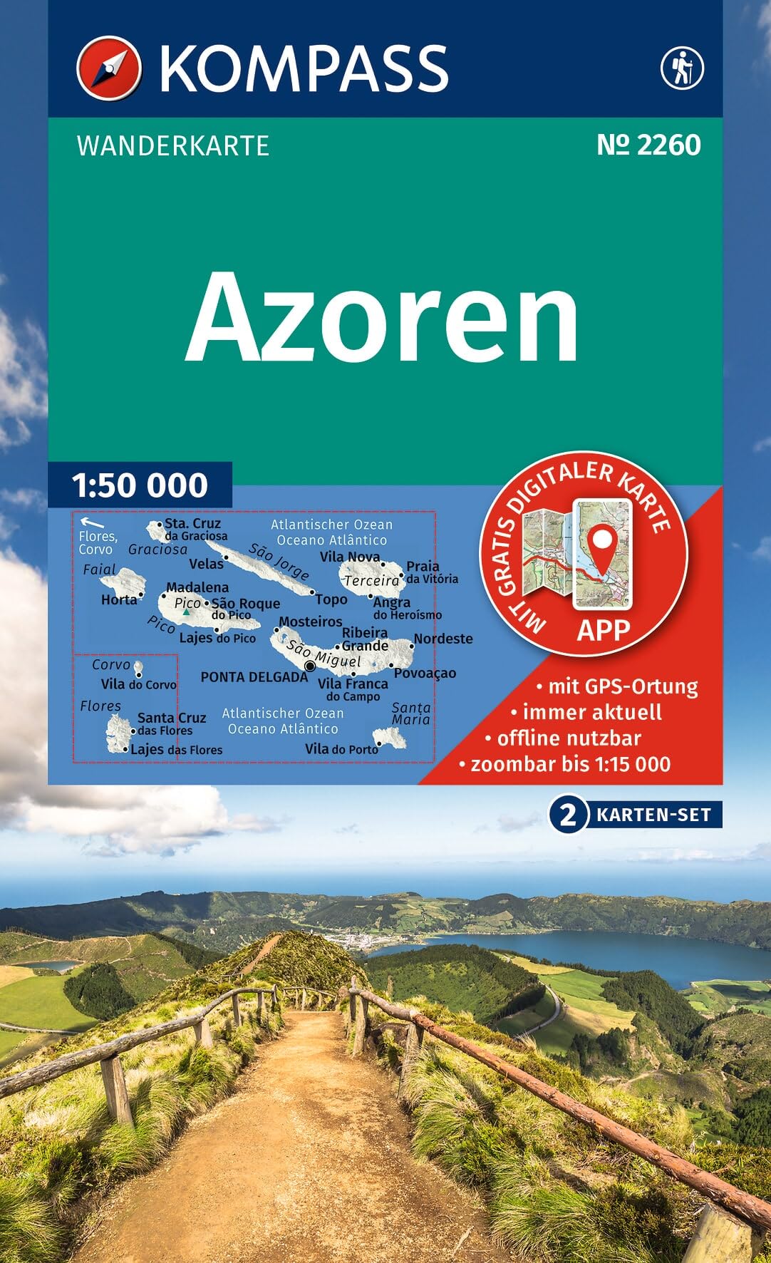 KOMPASS Wanderkarten-Set 2260 Azoren (2 Karten) 1:50.000: inklusive Karte zur offline Verwendung in der KOMPASS-App.