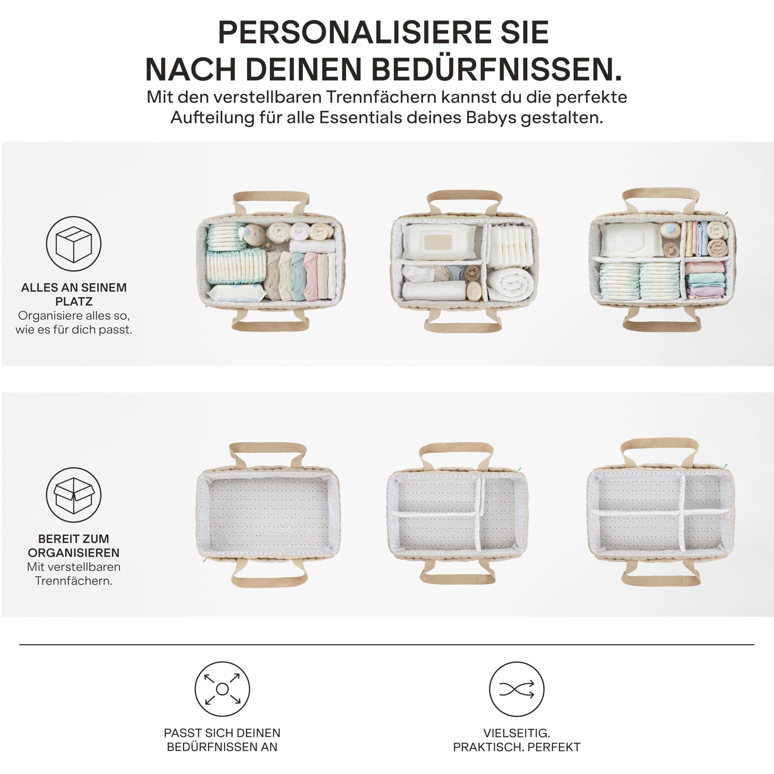 KOALA BABYCARE Wickeltisch Organizer – Wickelorganizer mit Herausnehmbaren Trennwänden, Wickelkorb für Windeln, Feuchttücher und Babyzubehör