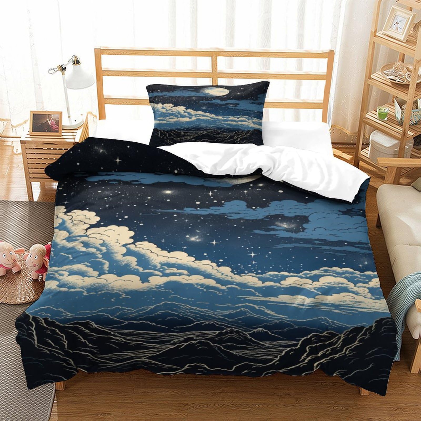 P1S9U7W5Y Starry Sky 3D Printed Duvet Cover Set 3pcs Microfiber Cloud Bedding Set Single