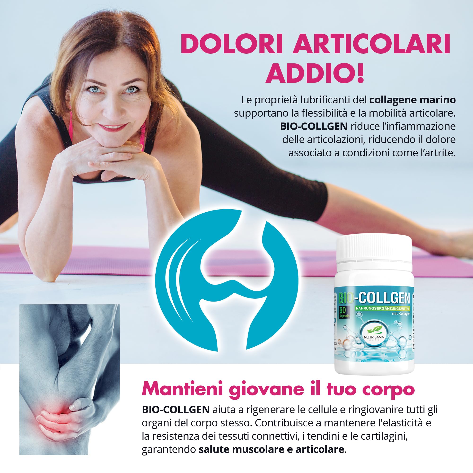 NUTRISANA | Capsules Bio Collgen - 60 gélules, collagène marin hydrolysé, traitement rajeunissant de la peau, apaisant, régénère les tissus/muscles/articulations