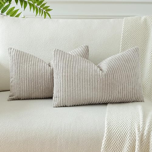 OTOSTAR Juego de 2 fundas de almohada decorativas bohemias de 16 x 24 pulgadas, de pana suave, a rayas lisas, fundas de almohada lumbares para sofá, disponible en Yaxa Peru