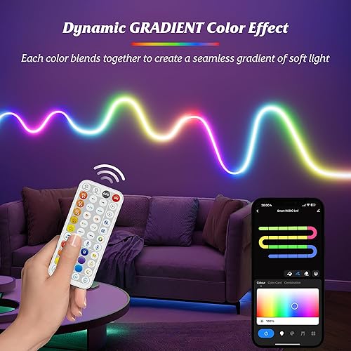 Miniatura 2 de Tira de luces LED inteligentes de neón, WiFi degradado RGB+IC para interiores con control remoto, tira de luces LED flexibles impermeables para