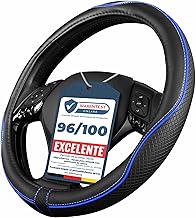 Upgrade4cars Universal Car Steering Wheel Cover Blue Black Poly-Leather | Covers 37-38cm Outer Diameter | Car Accessories Interior Decoration Cover | Ideas Regalos