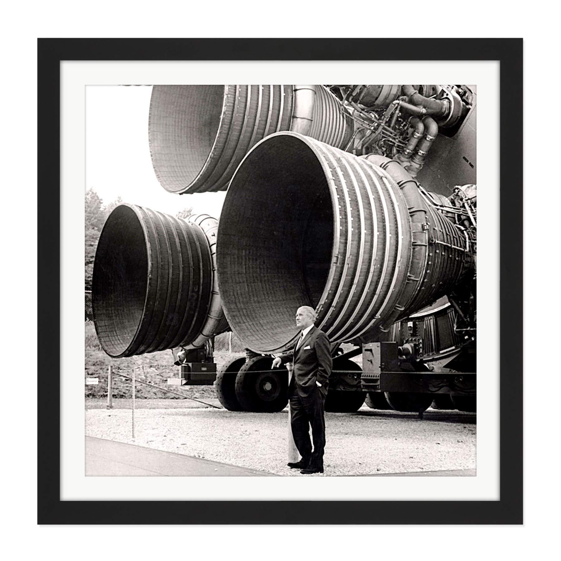 Space NASA Von Braun Saturn V F-1 Rocket Thrusters Photo Square Wooden Framed Wall Art Print Picture 16X16 Inch