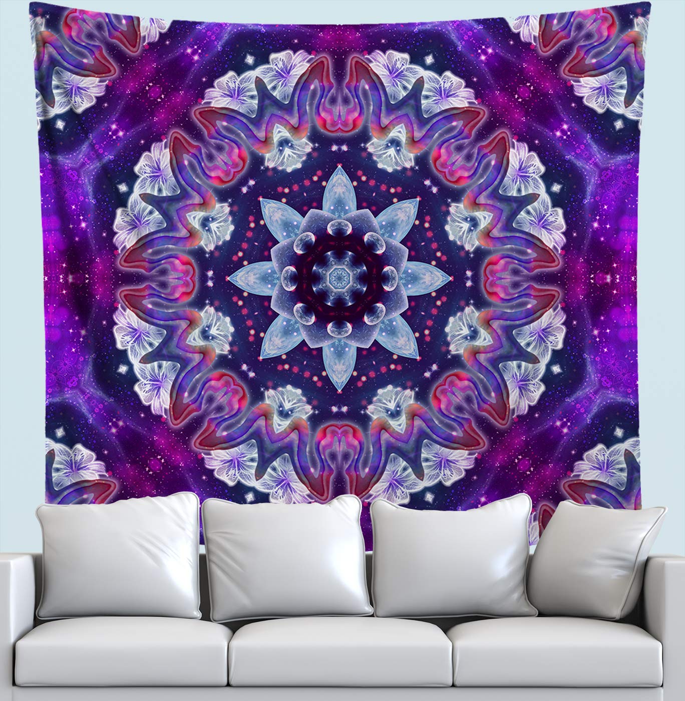 Lucid Eye Studios Trippy Mandala Tapestry, Neon Purple Kaleidoscope Wall Hanging, Galaxy Decor for Bedroom Living Room Dorm, 58x51 inches