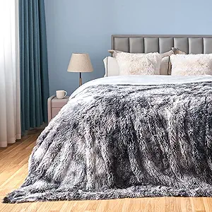 GONAAP Fuzzy Faux Fur Throw Blanket Queen Size Tie-dye Marble Black Super Soft Cozy Plush Fuzzy Shaggy Blanket for Couch Sofa Bed (Tie-dye Marble Black, Queen(90"x90"))