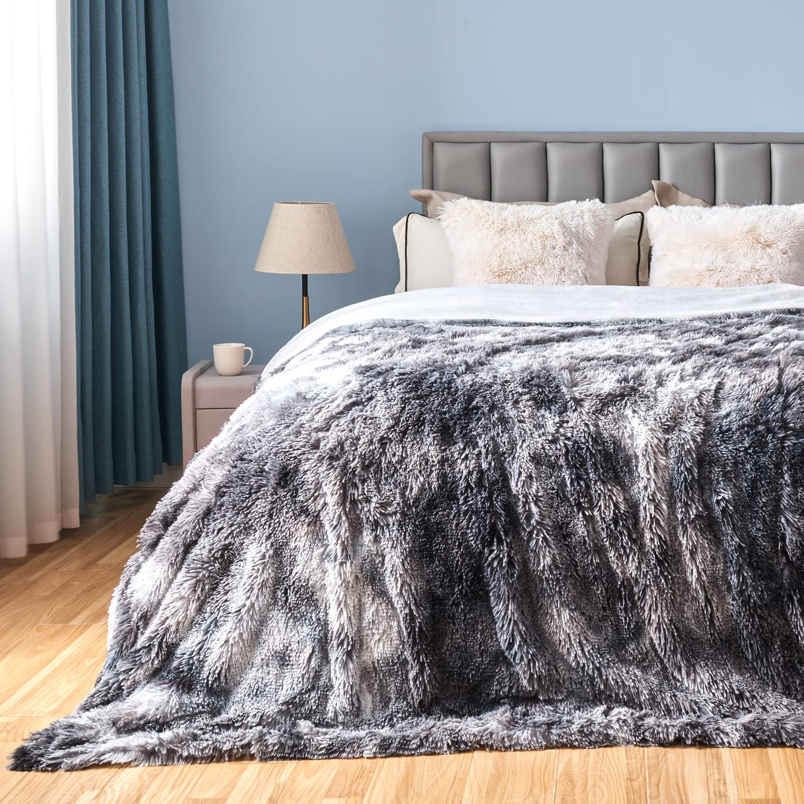 GONAAP Faux Fur Throw Blanket Super Soft Cozy Plush Fuzzy Shaggy Blanket for Couch Sofa Bed (Tie-dye Marble Black, Queen(90"x90"))