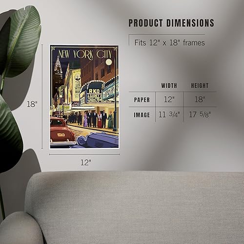 Miniatura 5 de Lantern Press Decoración de pared con impresión artística de 12 x 18 pulgadas, Nueva York, escena de teatro