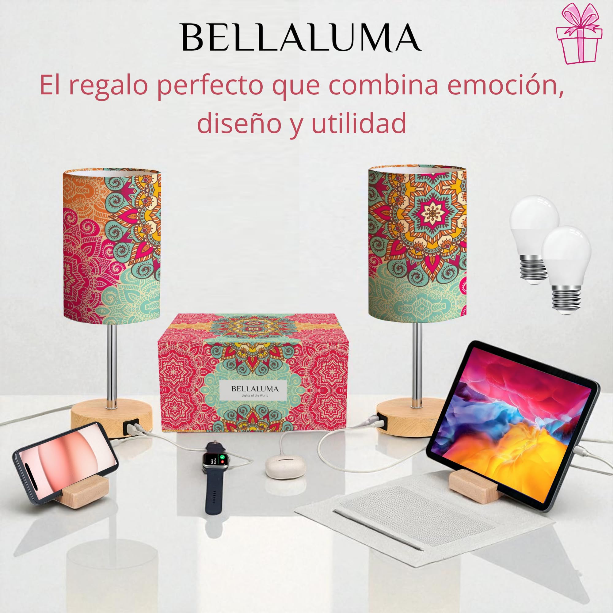 Set de 2 Lámparas de Mesita de Noche Táctiles con Cargador USB Luz Mesita de Noche Regulable 3 Niveles Lámpara Mesilla de Noche LED Dormitorio Bombillas Incluidas Pack Regalo Premium Candeeiro de Mesa