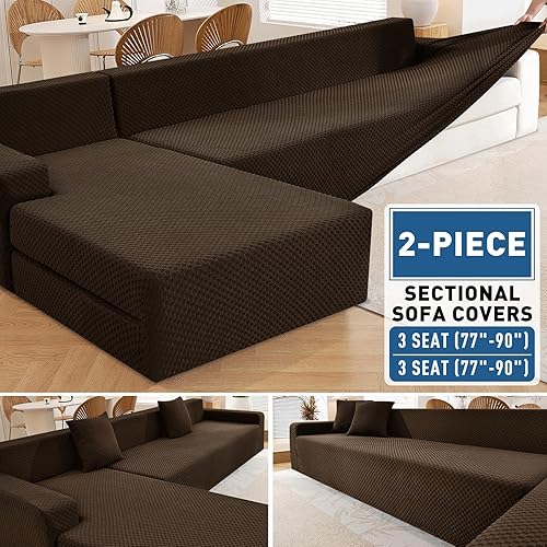 Miniatura 41 de ZNSAYOTX Fundas para Sofá Seccional, Fundas Elásticas de Jacquard con Parte Inferior Elástica para Sofá Seccional en Forma de L, Protector de Sofá