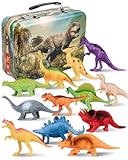 PLAYVIBE Dinosaur Toys - 12 Realistic 7-Inch Models, Multi-Color, Metal Storage Box - Dinosaur Figures & Action Figures for Kids Ages 3-7