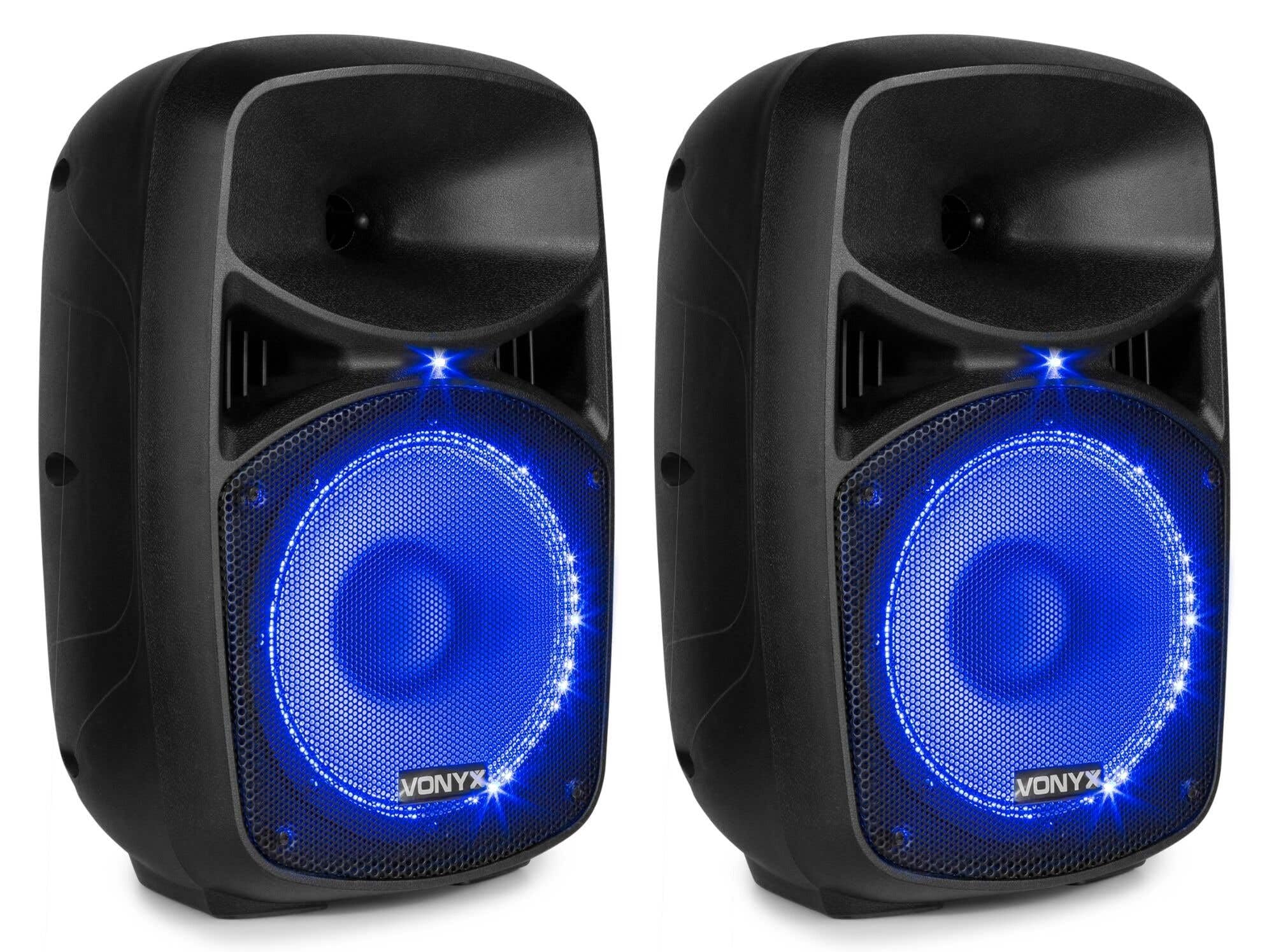 VONYX Pack Sono - Système de Sonorisation 400W avec 2 Enceintes Active et Passive et 2 Supports Réglables, Bluetooth, Idéal pour Les Soirées et Évènements