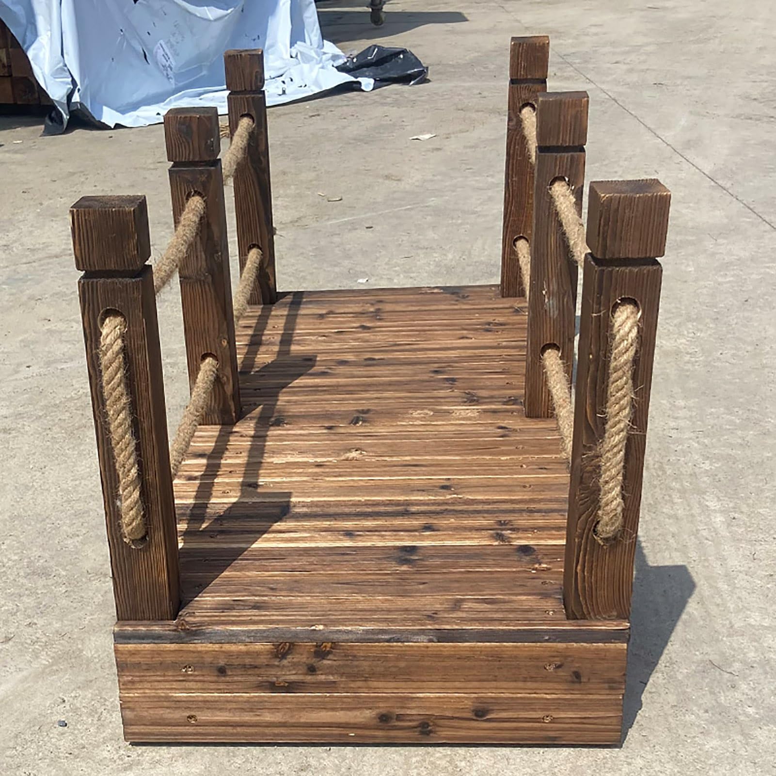 Ponte Da Giardino In Legno Carbonizzato - Per Laghetti E Esterni, Design Naturale, Facile Assemblaggio - Foto 10