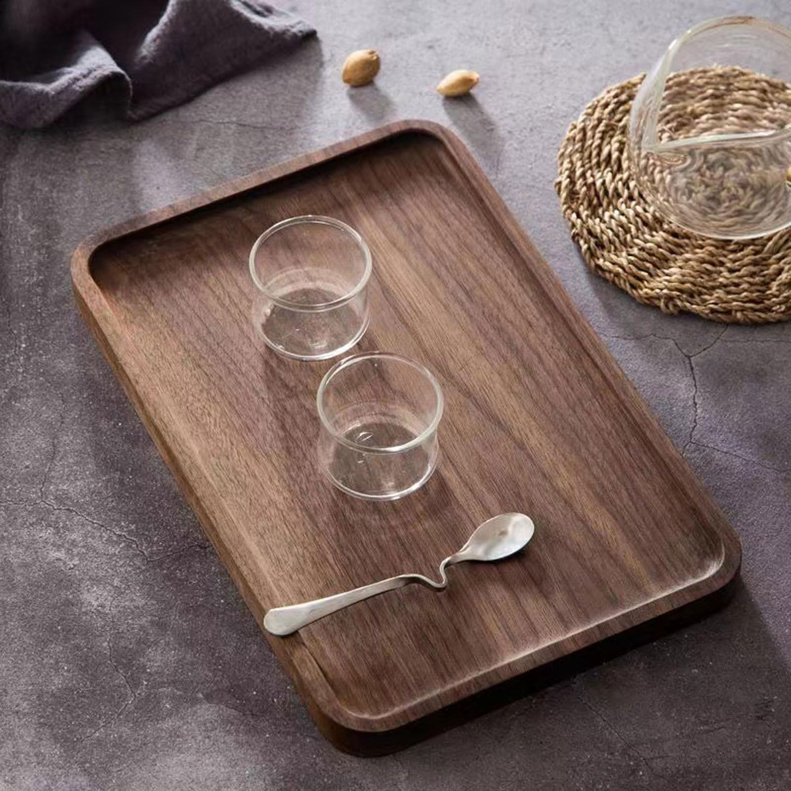Bandeja de desayuno de madera, bandeja rectangular para alimentos y bebidas para aperitivos, bandeja decorativa para sala de estar, ideal para frutas, café y postres