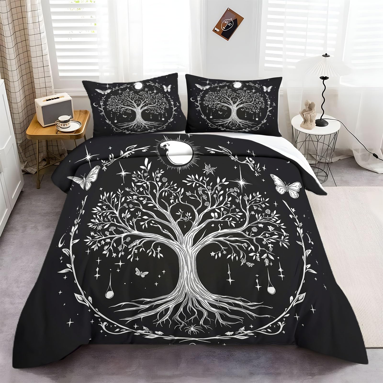 Funda Nórdica 150 x 200 cm Funda Edredon Árbol De La Vida Diseño para Dormitorio de los niños, Cama Individual Cama 90, + 2 Fundas de Almohada