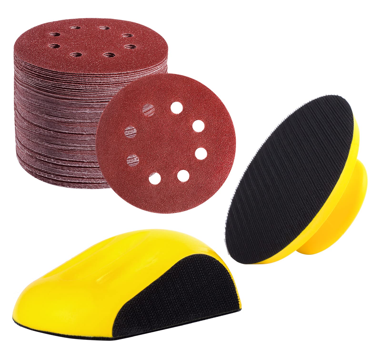 S SATC 72 PCS 5 Inch 8 Hole Hook and Loop Adhesive Sanding Discs Sandpaper with 2 PCS San…