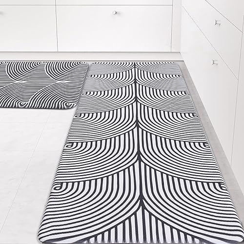 2 PCS Kitchen Mat Kitchen Rug Cushioned Anti-Fatigue Non-Skid Waterproof Rug Standing and Comfort Desk/Floor Mat for Kitchen, Floor, Office, Sink, Laundry Black 0.47inch.