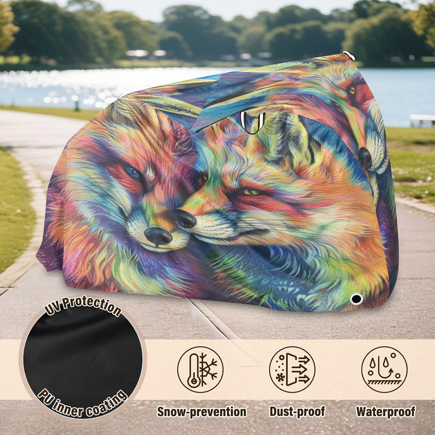 ALAZA Rainbow Foxes Bike Cover Waterproof Outdoor Ebike Bicycle Covers Tarp Protection for 1/2 Bikes, Sun UV Dust Wind Proof