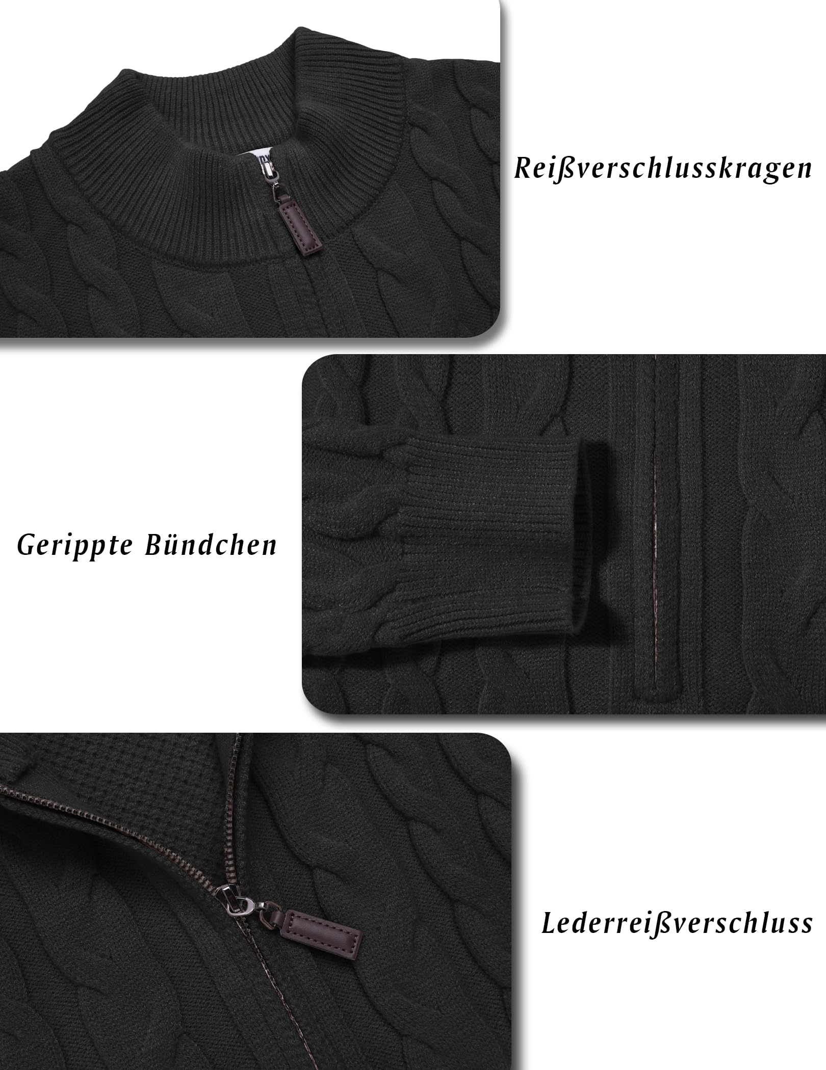 COOFANDY Maglione da uomo con mezza cerniera, motivo a treccia, elegante, business, collo alto, inverno, caldo, casual