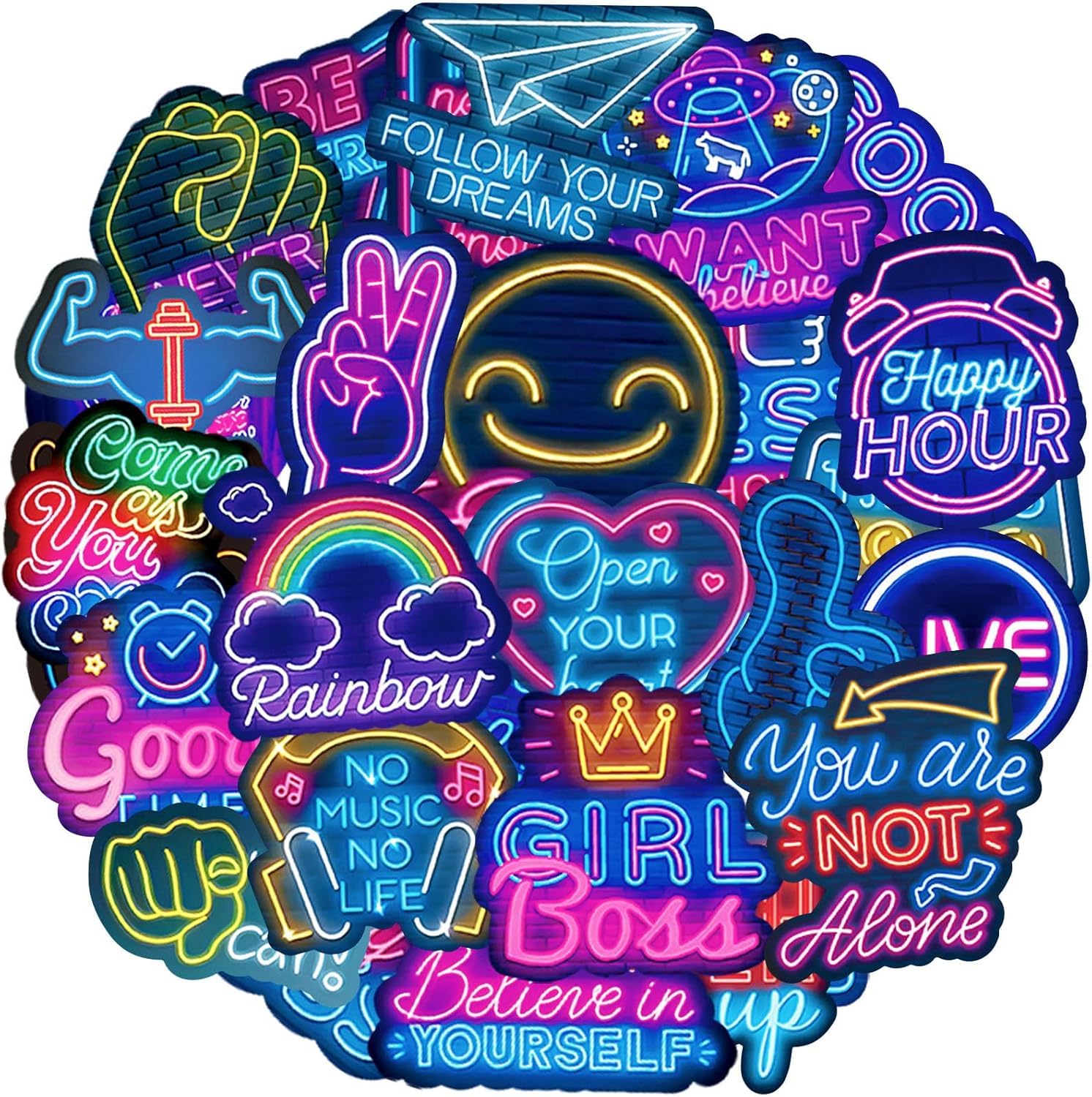 Rolcheleego Neon Motivational Stickers 100Pcs - Positive Affirmation/Quotes, Waterproof Vinyl, Teacher Rewards For Kids, Fit Laptop/Scrapbook/Water Bottle