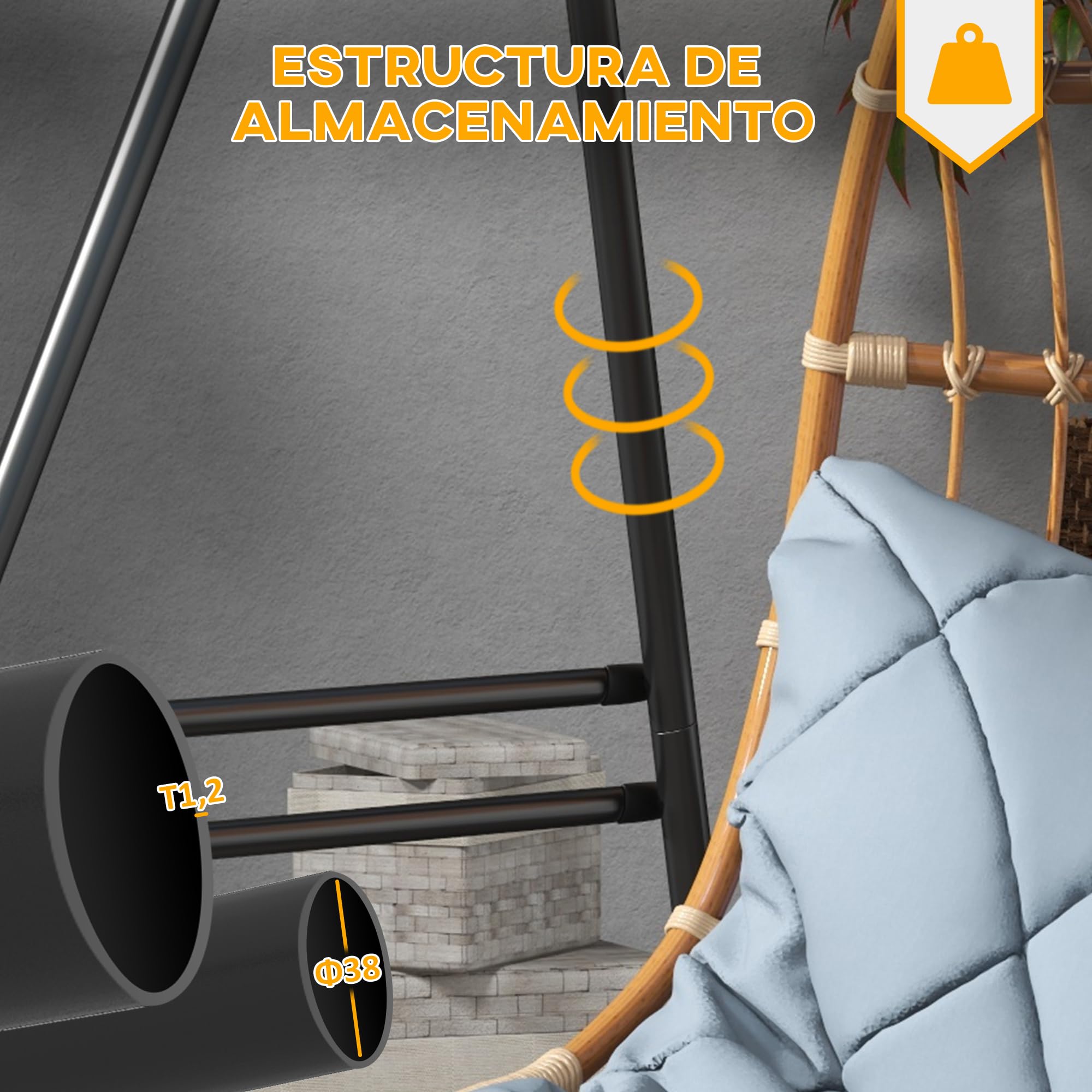 Outsunny Soporte para Silla Colgante Sostén para Columpio con Marco de Acero Carga 150 kg para Patio Terraza Balcón Jardín Negro