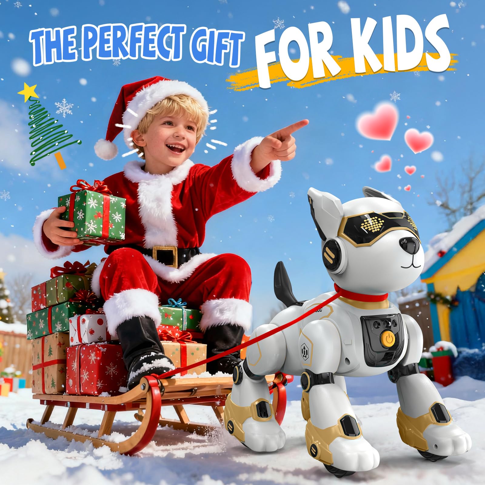 Perro Robot Inteligente Teledirigido con Control Gestual y por Voz, Juguete Interactivo para Canto, Baile, Yoga, Acrobacias - Regalos Ideales para Niños