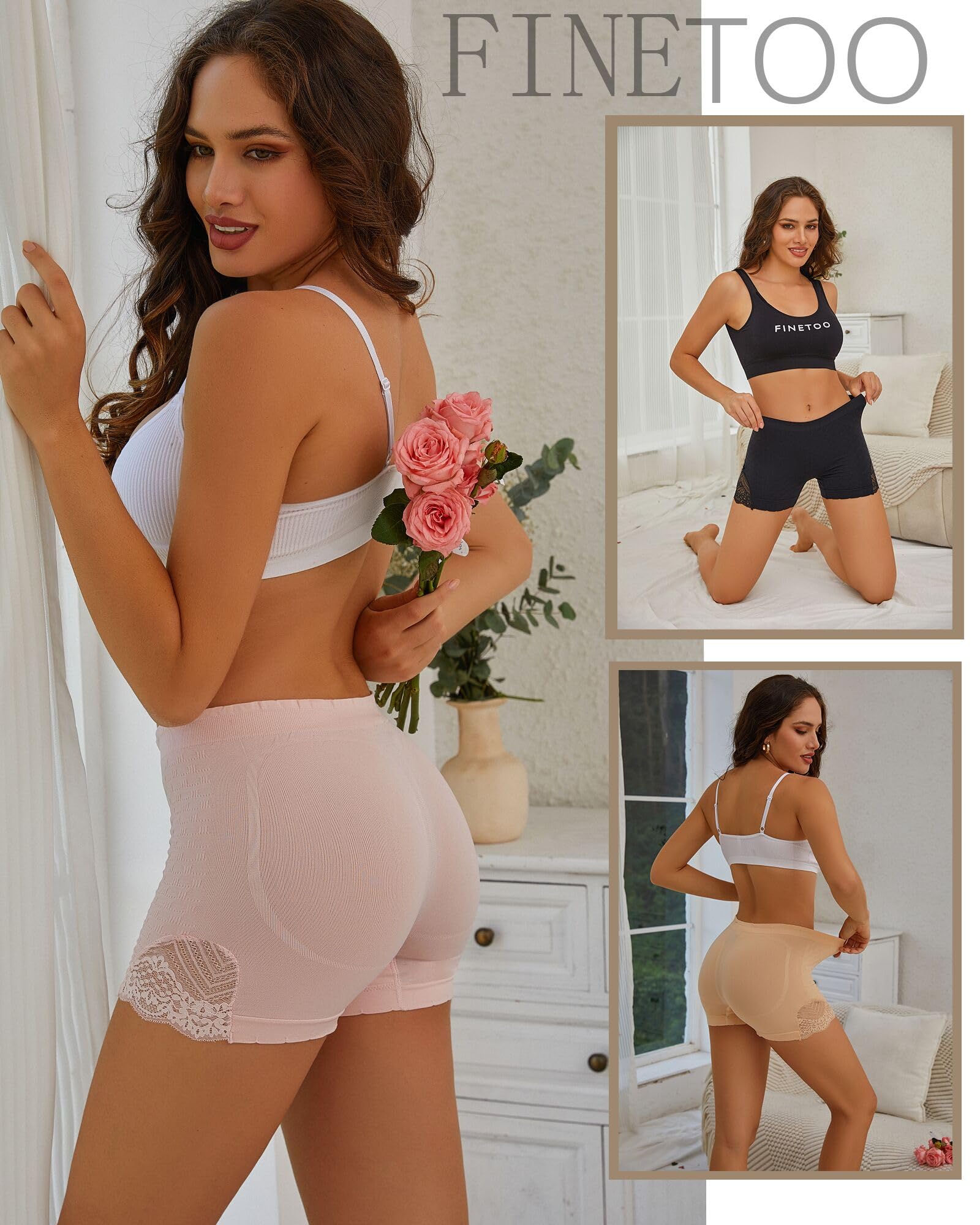 FINETOO Lot de 4 Boxer Femme sans Couture Culotte Seamless Shorty Boyshorts S-XL