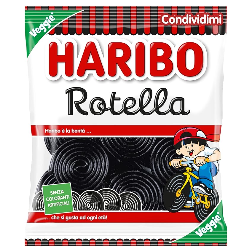 Haribo Rotella, Caramelle Gommose, Gusto Liquirizia, Ideali per Feste e Dolci Momenti di Relax - 175gr