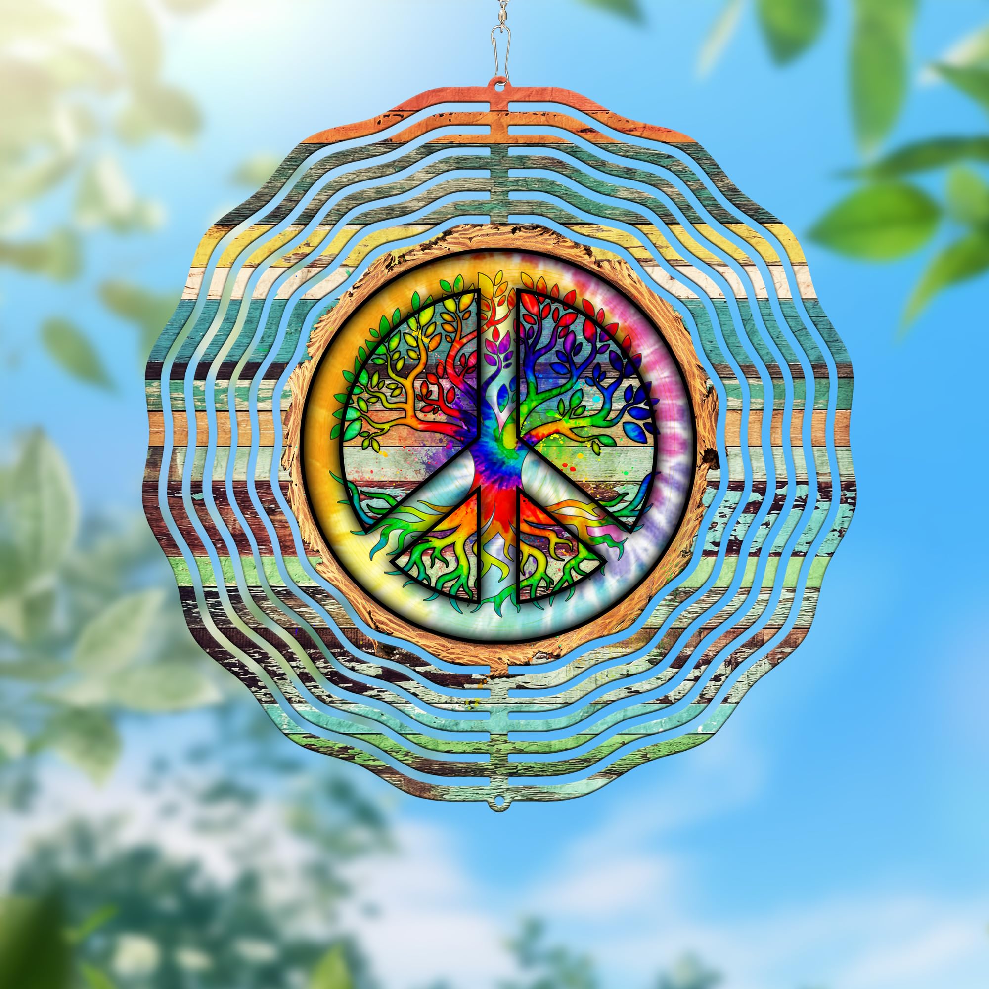 Peace Sign Hippie Tree of Life Wind Spinner TPT2235WS, 12 inches - 3D Hanging Wind Spinners Outdoor, Yard, Garden Decor