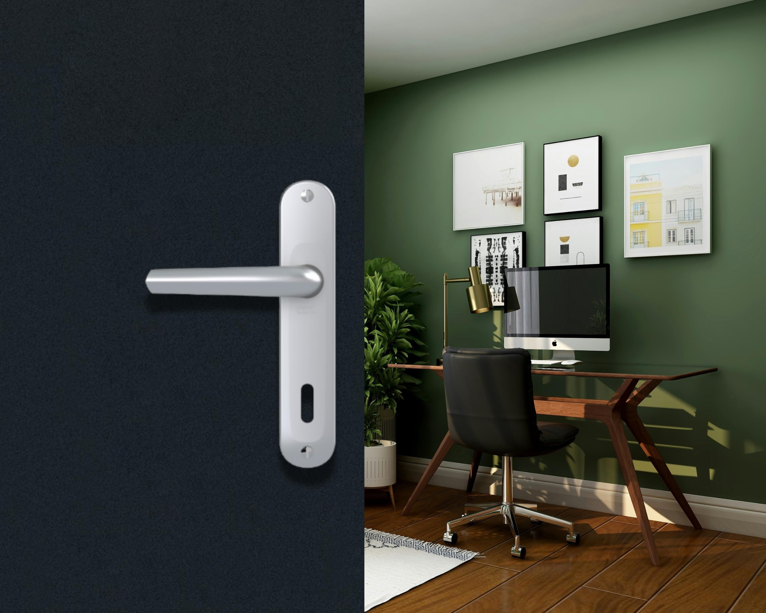 4 Serrures Vachette Porte Intérieur Sans Clé + Poignées Alu Champagne – Set Complet Finition élégante