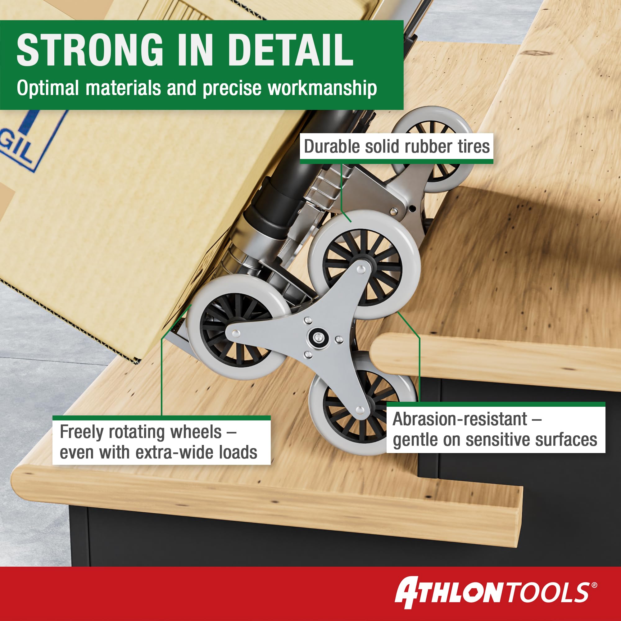 ATHLON TOOLS Aluminiowy wózek transportowy, składany, bardzo długi uchwyt 110 cm, TÜV GS-getest powierzchnia ładunkowa z antypoślizgowymi podkładkami, model 2025