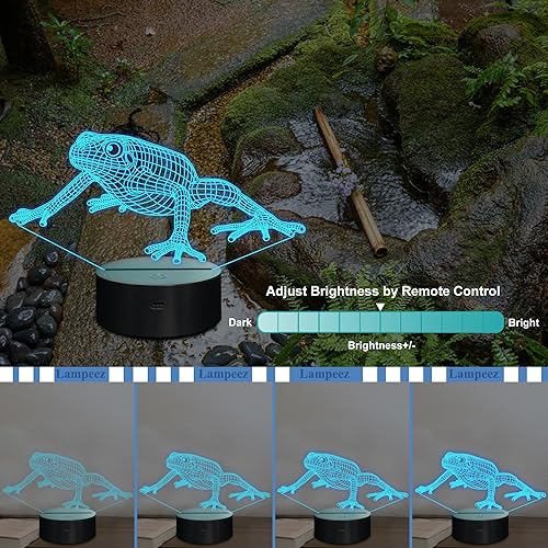 Miniatura 4 de Lampeez Lámpara de ilusión óptica de rana 3D para niños, con 16 colores, control remoto, cambiante, cumpleaños, Navidad, San Valentín, idea de