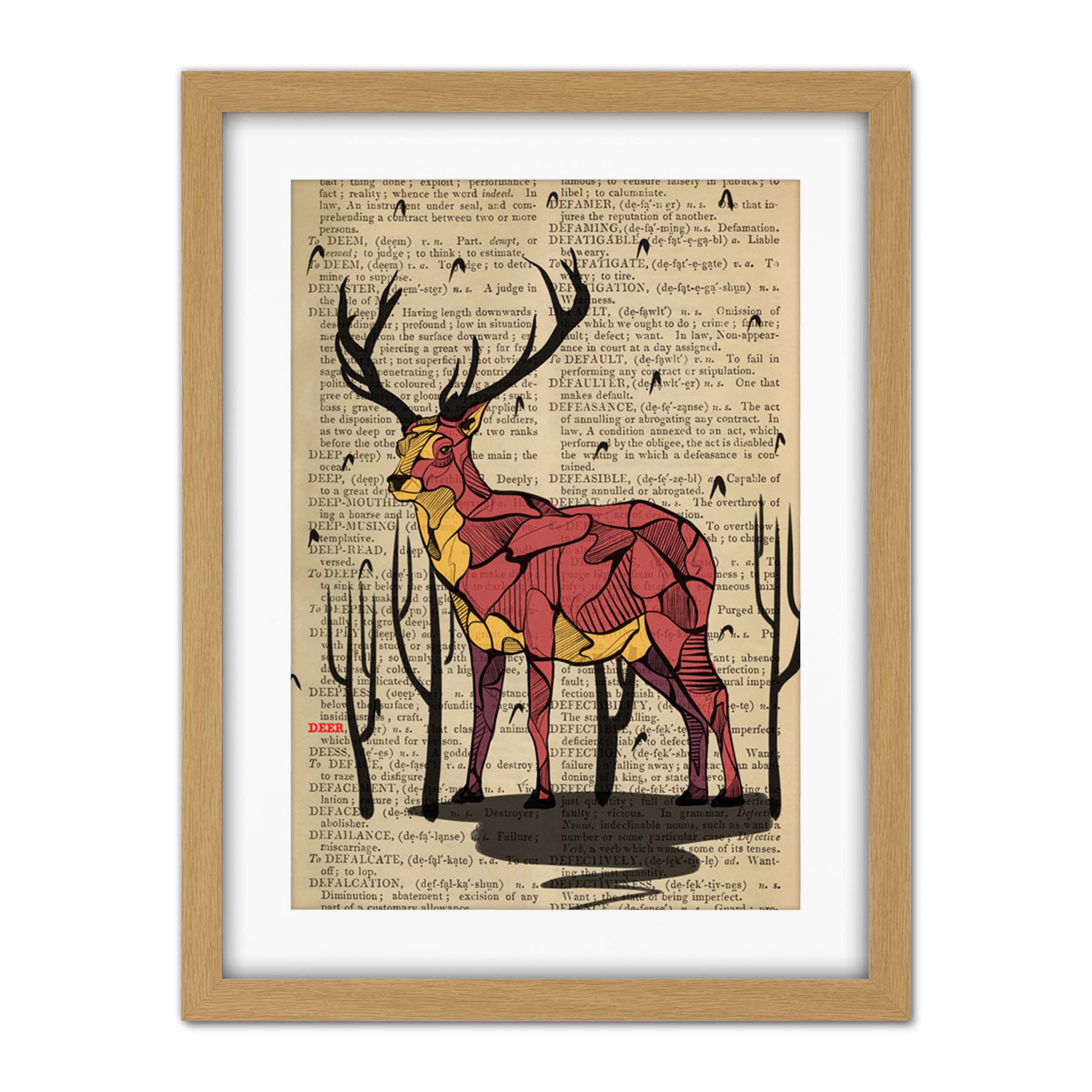 Wee Blue Coo Upcycle Dictionary Stag Deer Artwork Framed Wall Art Print 18X24 Inch