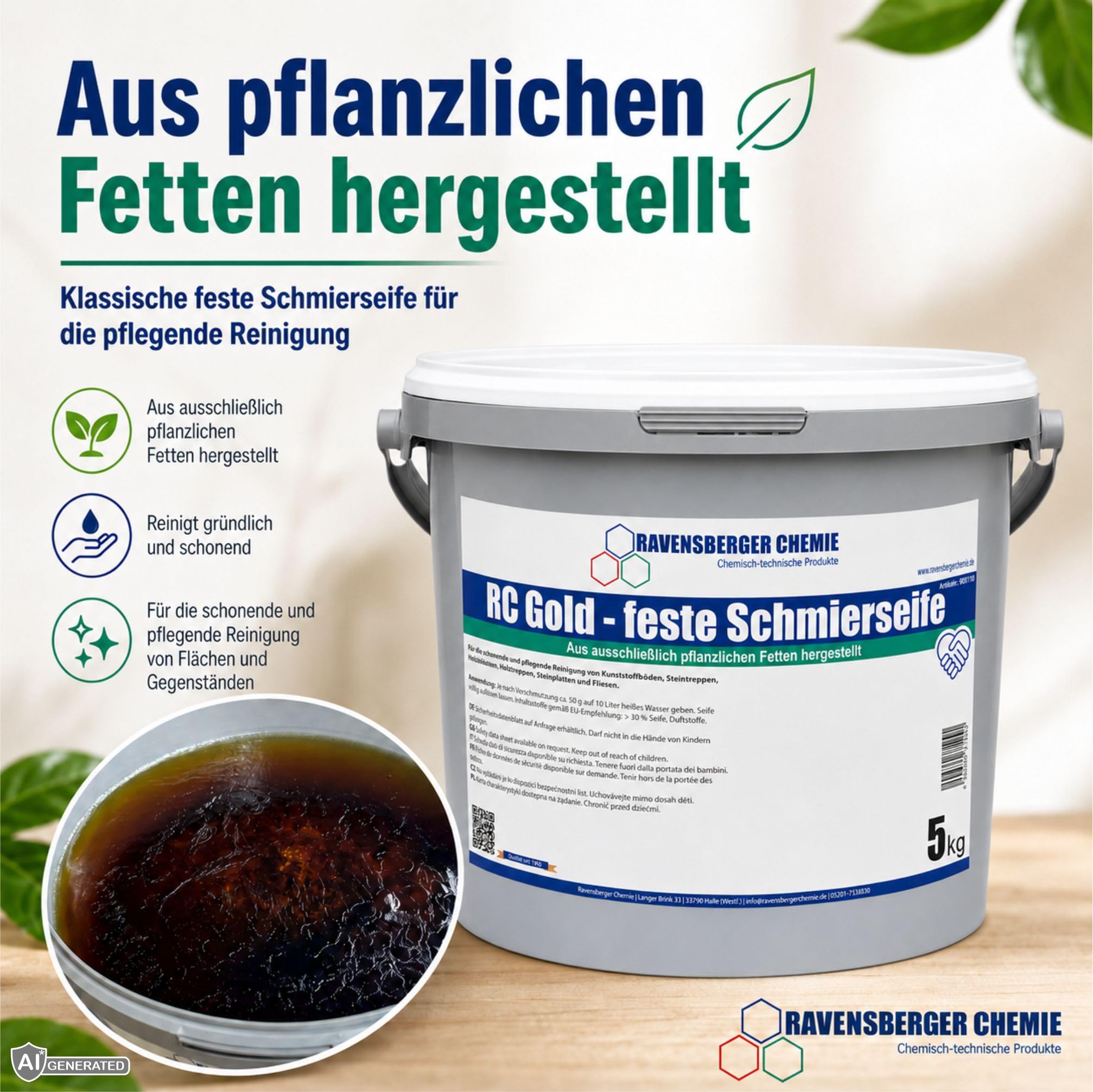 RC Gold feste Schmierseife 40% Seifenkonzentrat – Bodenreiniger & Schmierseife für Fliesen, Kacheln, Steinböden, Kunststoffböden & wasserbeständige Oberflächen - 10 kg Eimer