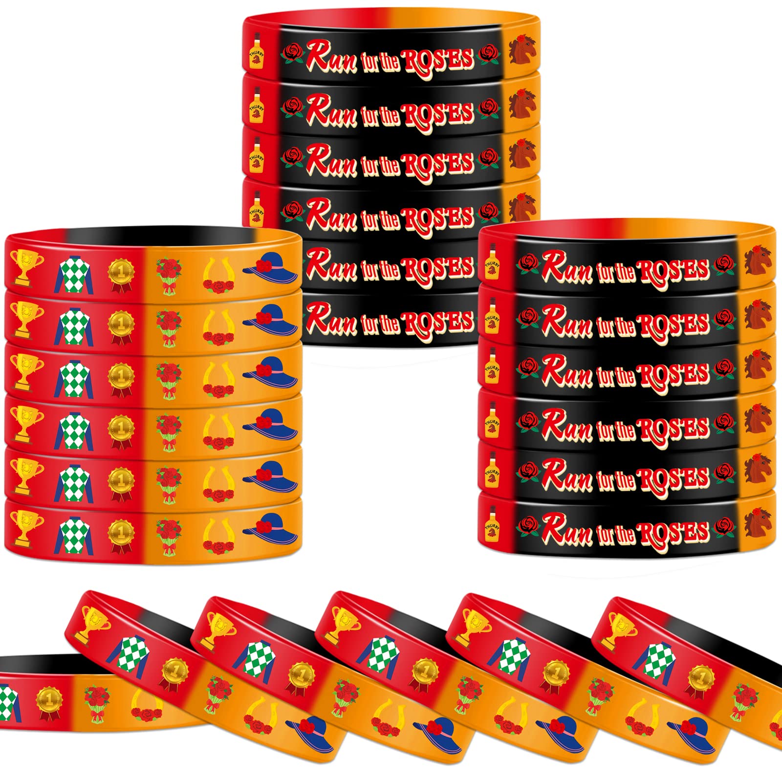 Kentucky Horse Derby Bracelets Run for The Roses Decorations Horse Racing Silicone Wristbands for Kentucky Party Decorations Derby Party Favors (30 Pieces)